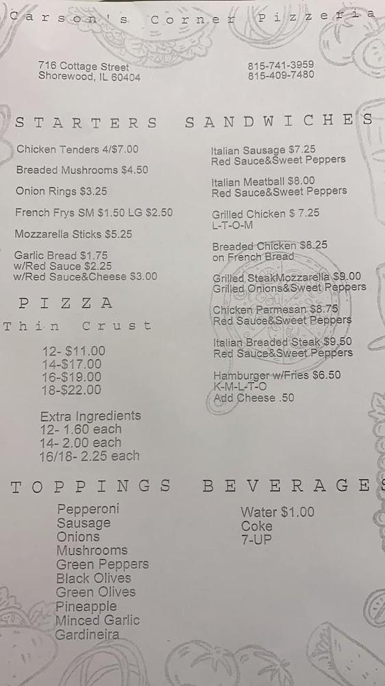 Carsons Corner Pizzeria and more Menu image 1